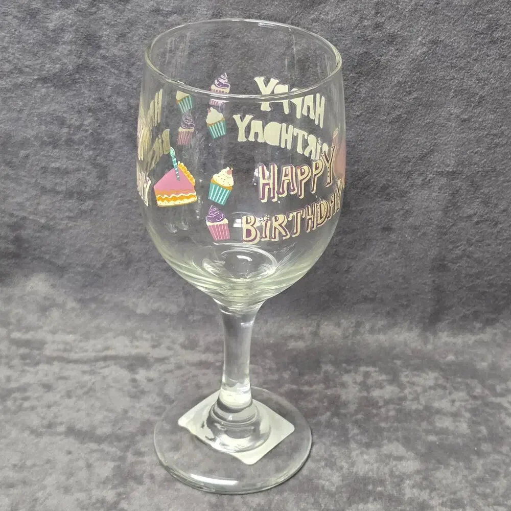 Happy Birthday Cupcakes & Cake Slices Print Wine Glass Gift Celebrate Drink Cup
